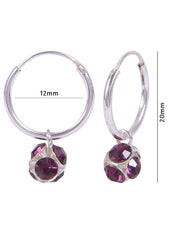 Sterling Silver Purple Cubic Zirconia Hanging Balls in 12 mm Silver Hoops