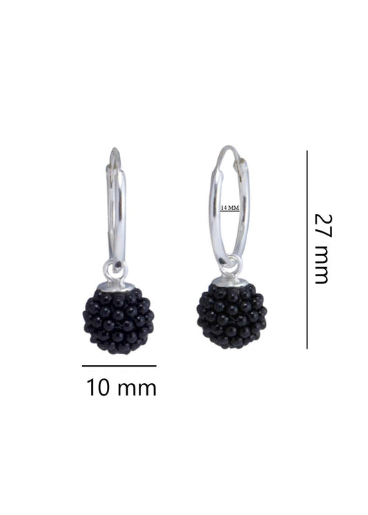 Designer Round Onyx Micro Pearl Ball with 925 Sterling Silver 14 MM hoop