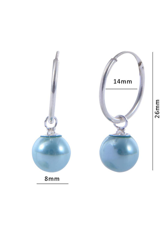 Pair of Blue colour Pearl Hangings in 92.5 Sterling Silver 12 MM Hoop