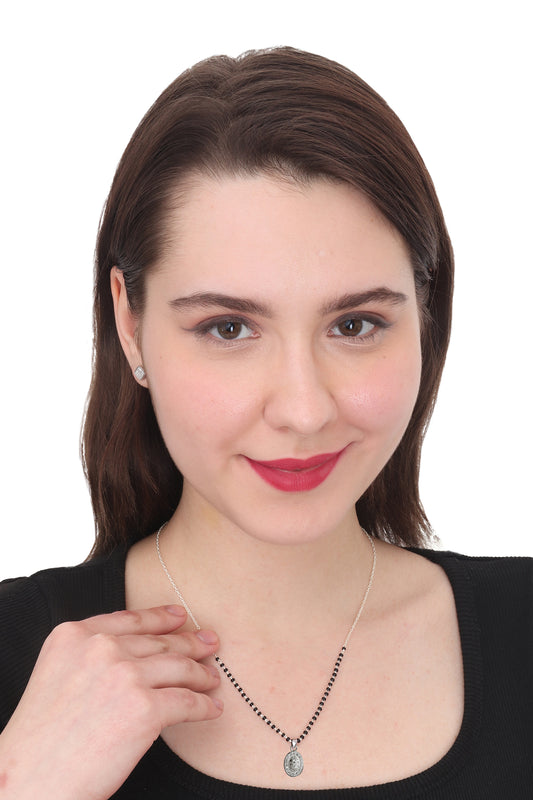 Oval Pendant and Earring Mangalsutra Set in Pure 925 Sterling Silver