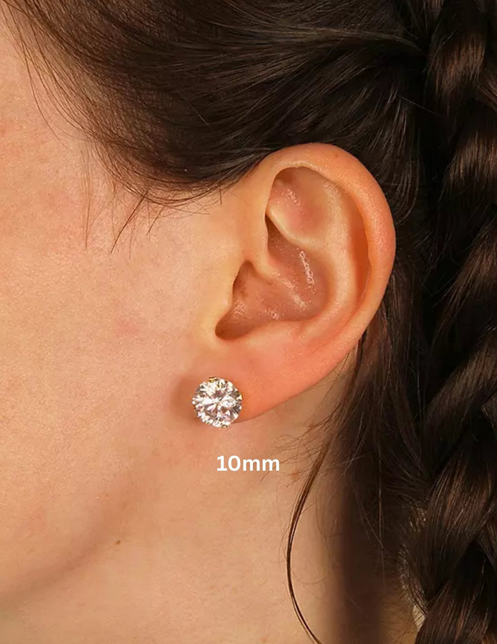 18k Gold Plated 925 Sterling Silver pair of Round 10mm Single Stone White CZ Unisex Stud Earrings - Studs