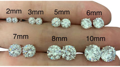 18k Gold Plated 925 Sterling Silver pair of Round 7 mm Single Stone White CZ Unisex Stud Earrings - Studs