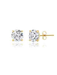 18k Gold Plated 925 Sterling Silver pair of Round 8mm Single Stone White CZ Unisex Stud Earrings - Studs