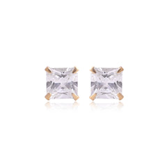 18k Gold Plated 925 Sterling Silver pair of Square shape 6mm Single White Cz Unisex Stud Earrings - Studs