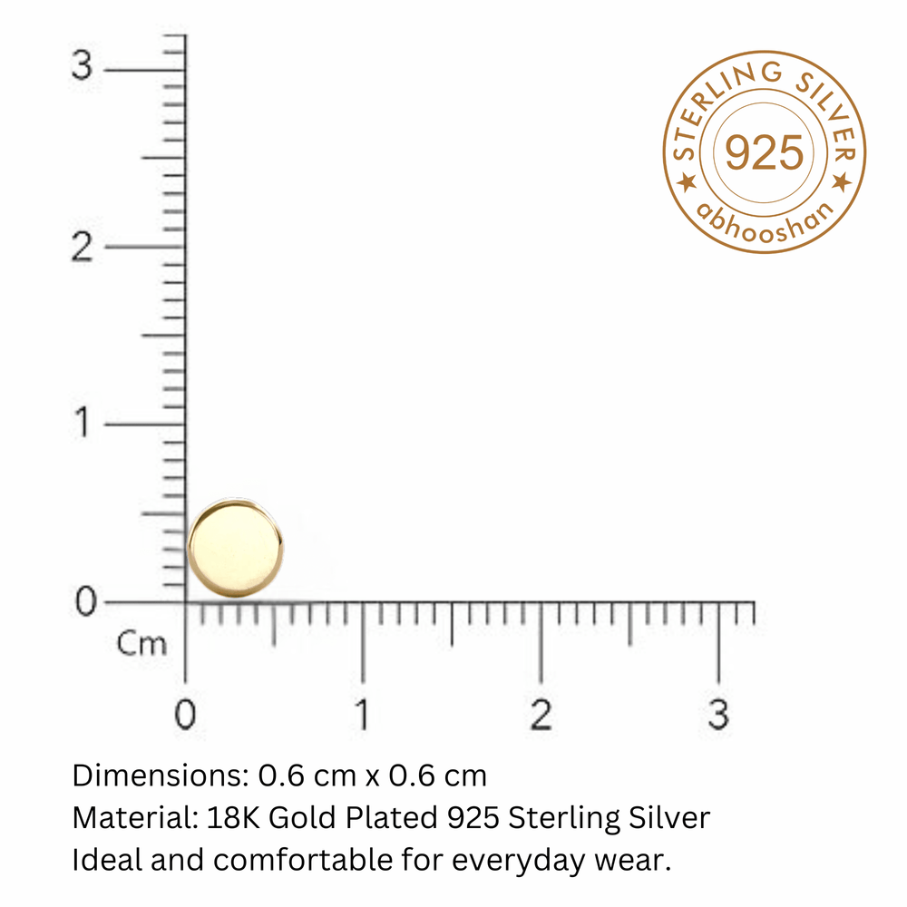 18k Gold Plated Flat Round 6 mm Nose Pin with wire in 92.5 Sterling Silver for Women and Girls - Silver Nose Pin