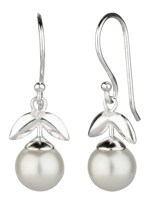 925  Sterling Silver Pearl Earrings with Classy leaf Design