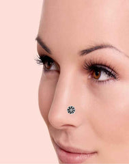 Designer Round Flower Shape Nose Pin with wire in 92.5 Oxidized Silver