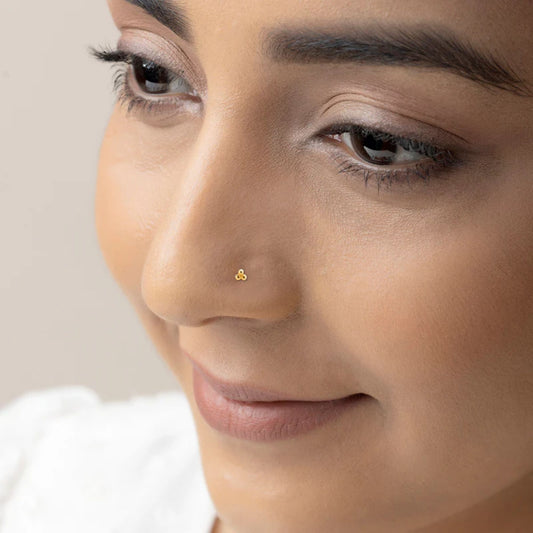 Gold Plated Tiny 3 dots Nose Pin with wire in 92.5 Sterling Silver for Women and Girls