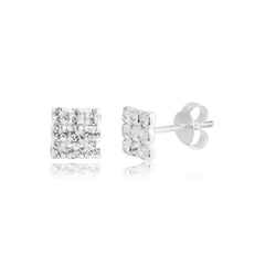 92.5 Silver Small Square Studs Unisex Earrings in Silver and White Cubic Zirconia CZ - Studs