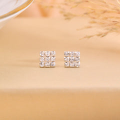 92.5 Silver Small Square Studs Unisex Earrings in Silver and White Cubic Zirconia CZ - Studs