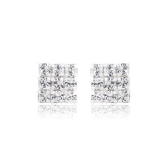 92.5 Silver Small Square Studs Unisex Earrings in Silver and White Cubic Zirconia CZ - Studs