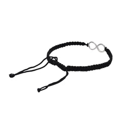 92.5 Sterling Silver Infinity Bracelet with Black Thread - Bangles And Bracelets