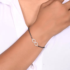 92.5 Sterling Silver Infinity Modern Bracelet with Black Beads - Bangles And Bracelets