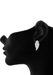 925 Sterling Silver Long Leaf Shape Cubic Zircon Studs - Studs
