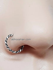 92.5 Sterling Silver Oxidized Nose Rings Hoops Bali - Silver Nose Ring