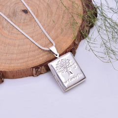 92.5 Sterling Silver Rectangle Designer Photo Locket Pendant - Pendants
