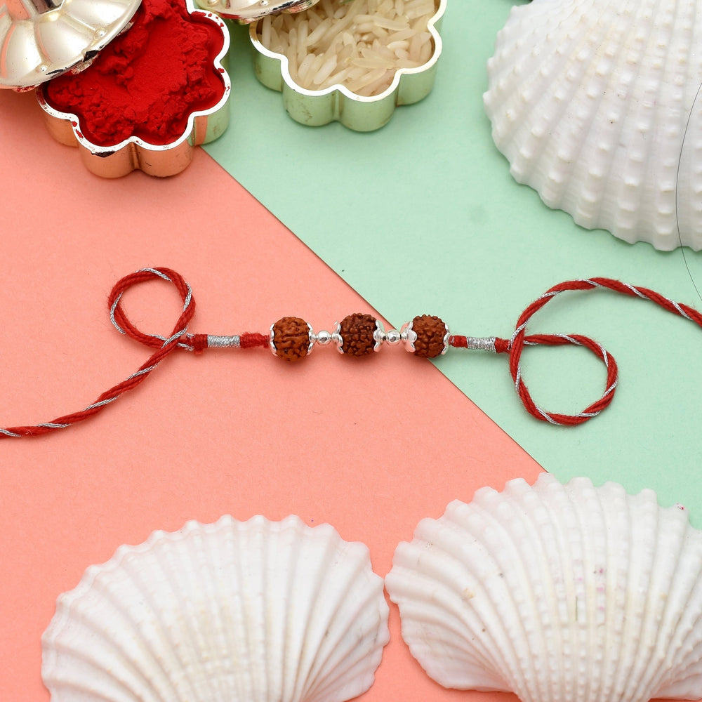 92.5 Sterling Silver Rudraksh Red Thread Bracelet for Men - Bangles And Bracelets