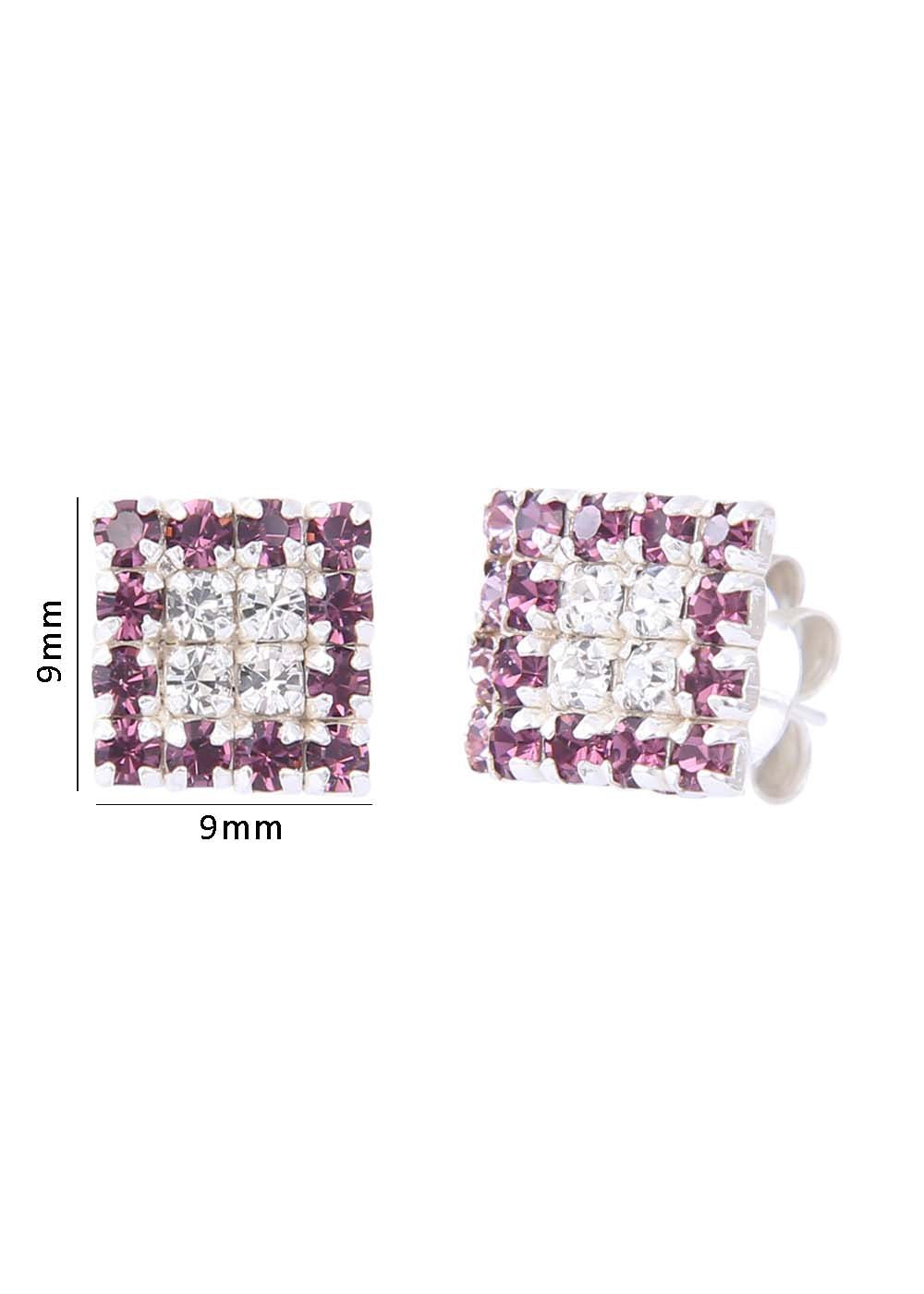 92.5 Sterling Silver Square Studs Unisex Earrings Purple and White Cubic Zirconia CZ - Studs