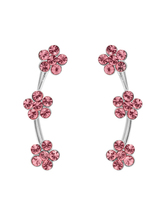 Designer Ear Climbers Crawlers in 92.5 Silver and Pink Cubic Zirconia