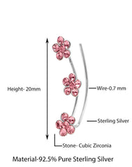 Designer Ear Climbers Crawlers in 92.5 Silver and Pink Cubic Zirconia