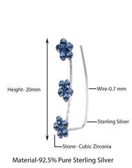 Pair of Ear Climbers Crawlers in 92.5 Silver and Blue CZ Stones