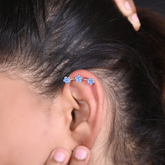 Pair of Ear Climbers Crawlers in 92.5 Silver and Blue CZ Stones