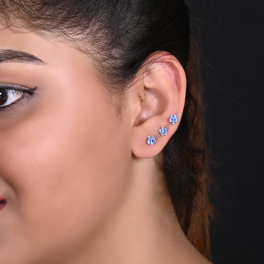Pair of Ear Climbers Crawlers in 92.5 Silver and Blue CZ Stones