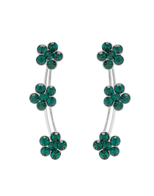 Pair of Ear Climbers Crawlers in 92.5 Silver and Green CZ Stones
