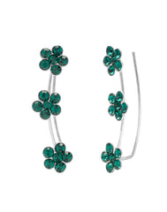 Pair of Ear Climbers Crawlers in 92.5 Silver and Green CZ Stones for Navratri