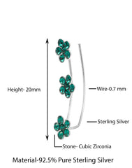 Pair of Ear Climbers Crawlers in 92.5 Silver and Green CZ Stones for Navratri