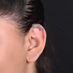 Pair of Ear Climbers Crawlers in 92.5 Silver and Green CZ Stones for Navratri