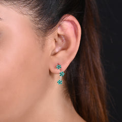 Pair of Ear Climbers Crawlers in 92.5 Silver and Green CZ Stones for Navratri