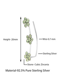Pair of Ear Climbers Crawlers in 92.5 Silver and Olive Green CZ Stones