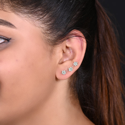 Pair of Ear Climbers Crawlers in 92.5 Silver and Olive Green CZ Stones