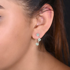 Pair of Ear Climbers Crawlers in 92.5 Silver and Olive Green CZ Stones