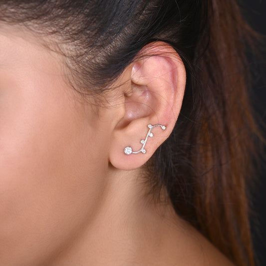 Pair of Ear Climbers Crawlers in 92.5 Silver and White CZ Stones