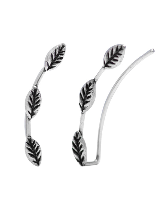 Oxidized Leaf Pair of Ear Climbers Crawlers in 92.5 Silver