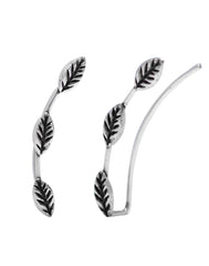 Oxidized Leaf Pair of Ear Climbers Crawlers in 92.5 Silver