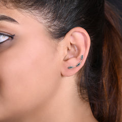 Oxidized Leaf Pair of Ear Climbers Crawlers in 92.5 Silver