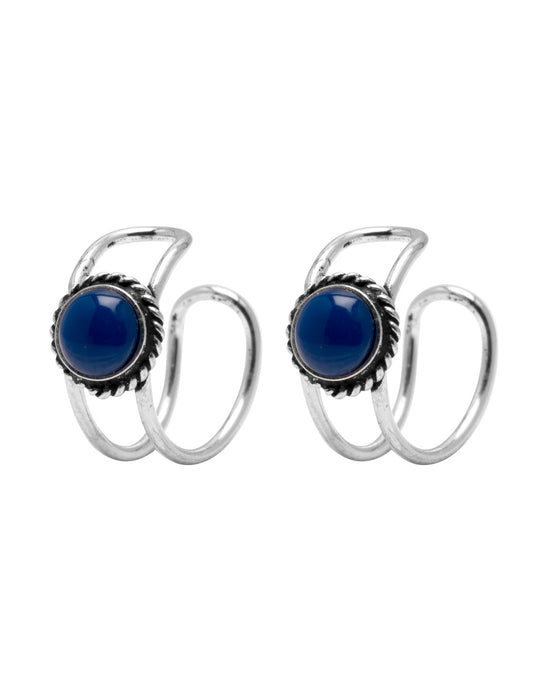 Clip On Blue Stone Ear Cuffs Earrings in 92.5 Silver