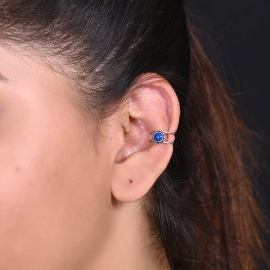Clip On Blue Stone Ear Cuffs Earrings in 92.5 Silver