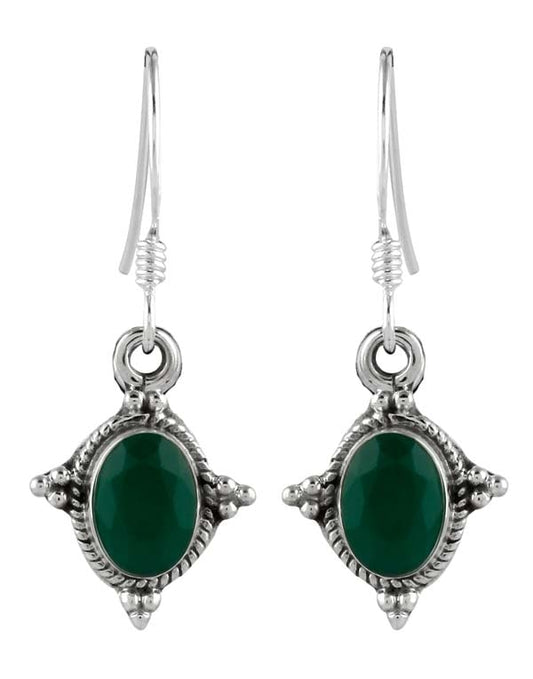 925 Sterling Silver Handmade Dangler Hanging Earrings with Green Onyx Stone