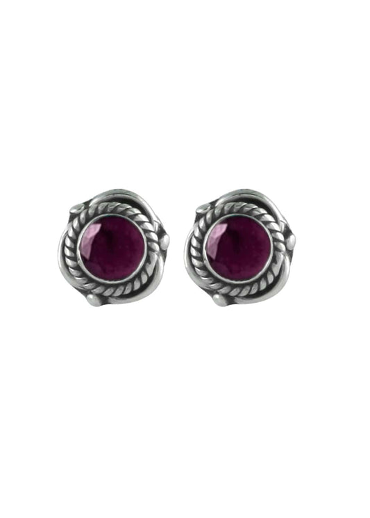 92.5 Sterling Silver Designer Ruby Stone Stud Earrings