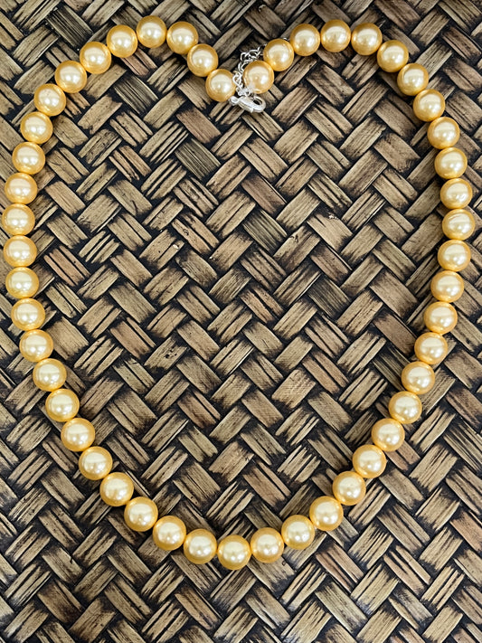 Handmade 8 mm Simulated Pearl Golden Yellow Adjustable Mala Single Strand