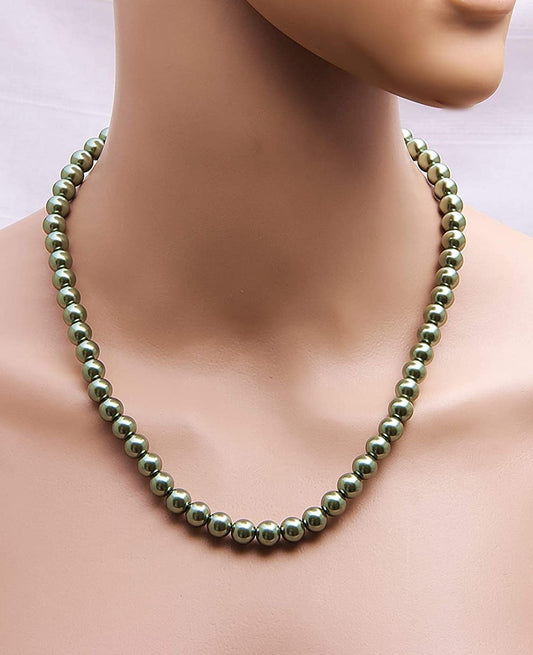 Handmade 8 mm Simulated Olive Green Pearl Adjustable Mala Single Strand