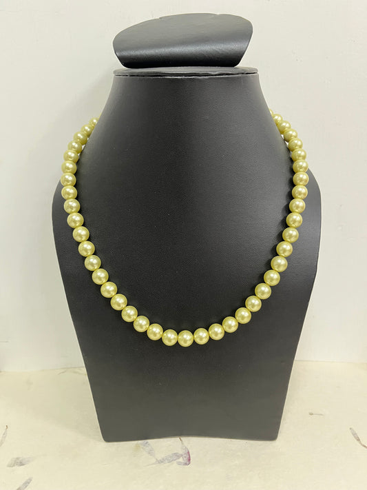 Handmade 8 mm Simulated Pista Green Pearl Adjustable Mala Single Strand