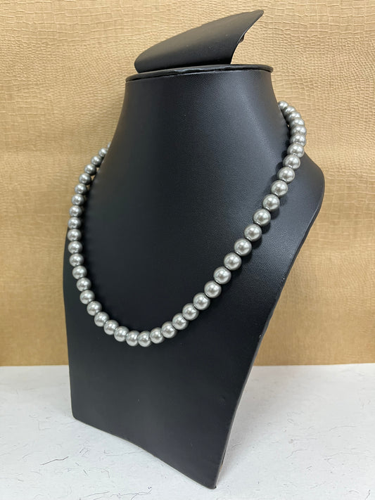 Handmade 8 mm Simulated Silver Grey Pearl Adjustable Mala Single Strand