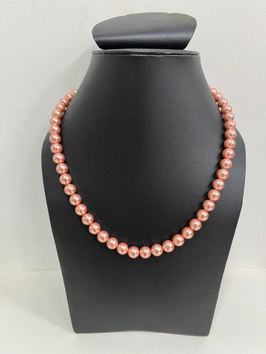 Handmade 8 mm Simulated Pink Colour Pearl Adjustable Mala Single Strand