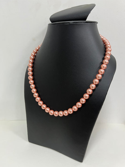 Handmade 8 mm Simulated Pink Colour Pearl Adjustable Mala Single Strand