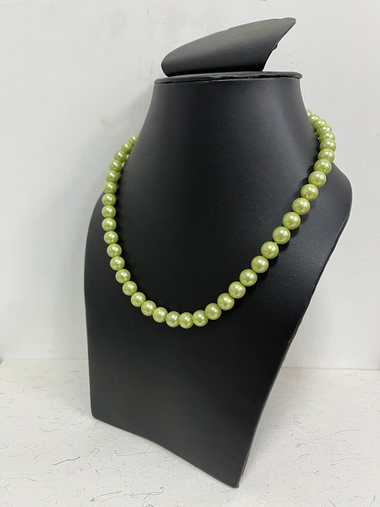 Handmade 8 mm Simulated Pista Green Pearl Adjustable Mala Single Strand